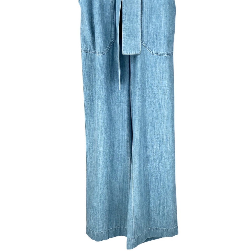 Sezane Denim Bob Jumpsuit Light Blue Wash Utility Long Sleeve Tie Waist US 6 NEW - Picture 8 of 14